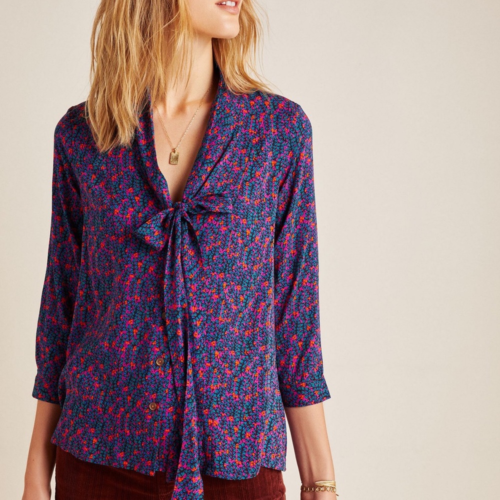 Anthropologie Maeve Rory Tie Neck Blouse